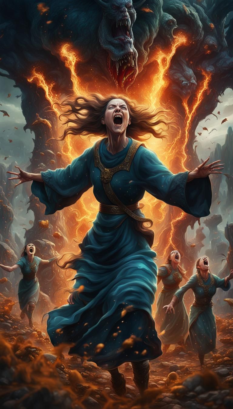 Women Expressing Frustration in Detailed Matte Painting