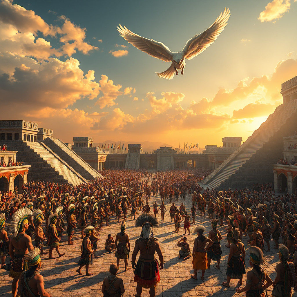Aztecs Behold Feathered Serpent in Prismatic Flight