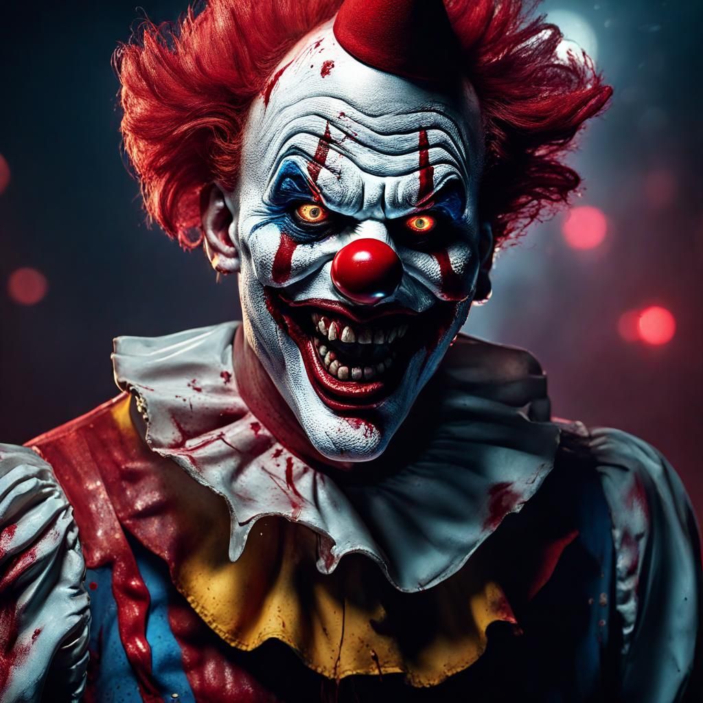 Nightmarish Demonic Clown with Bloody Makeup in 8k