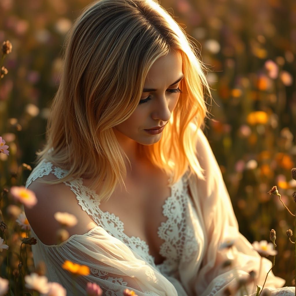 Serene Woman in Wildflowers