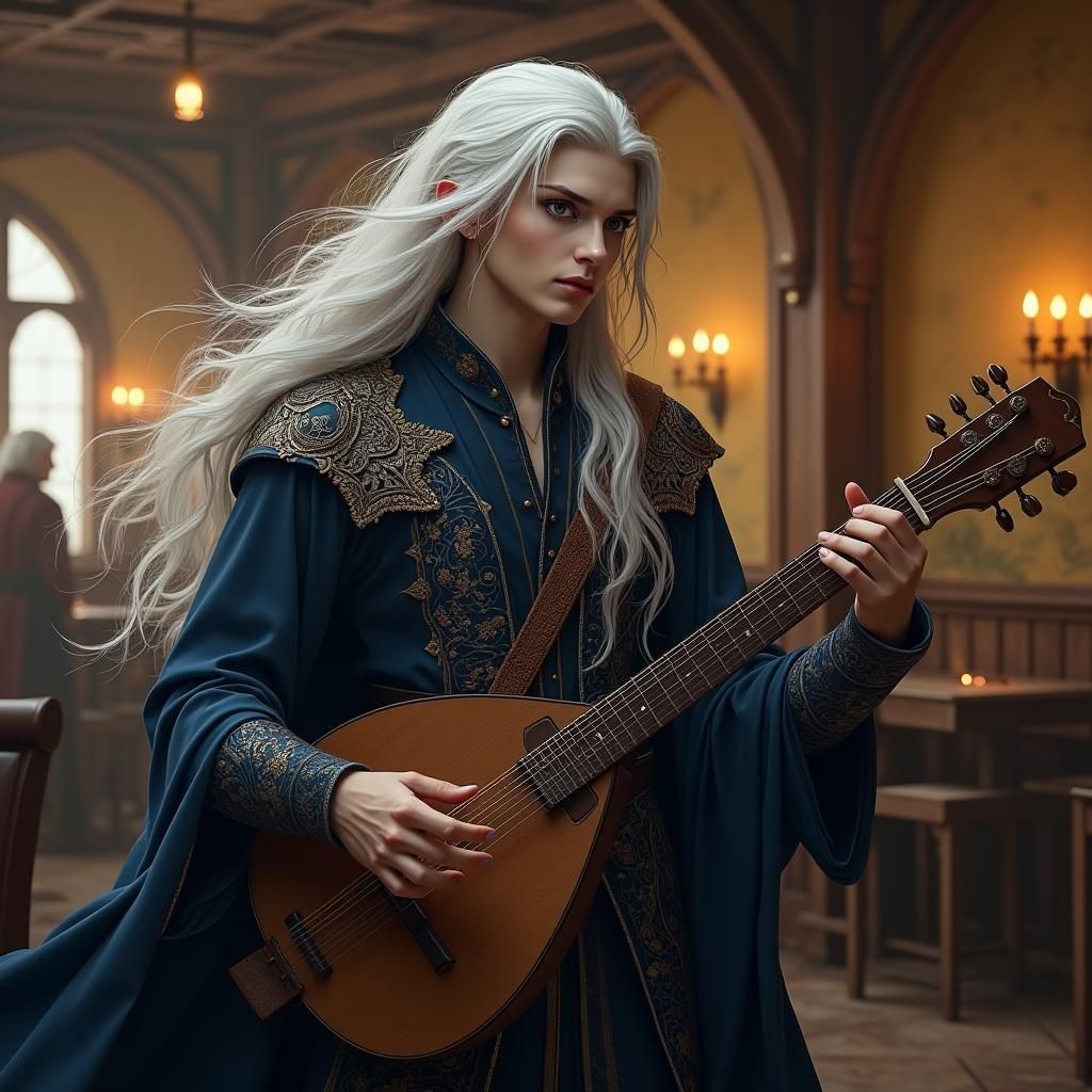 Mystical Androgynous Bard in Tavern, Fantasy Art