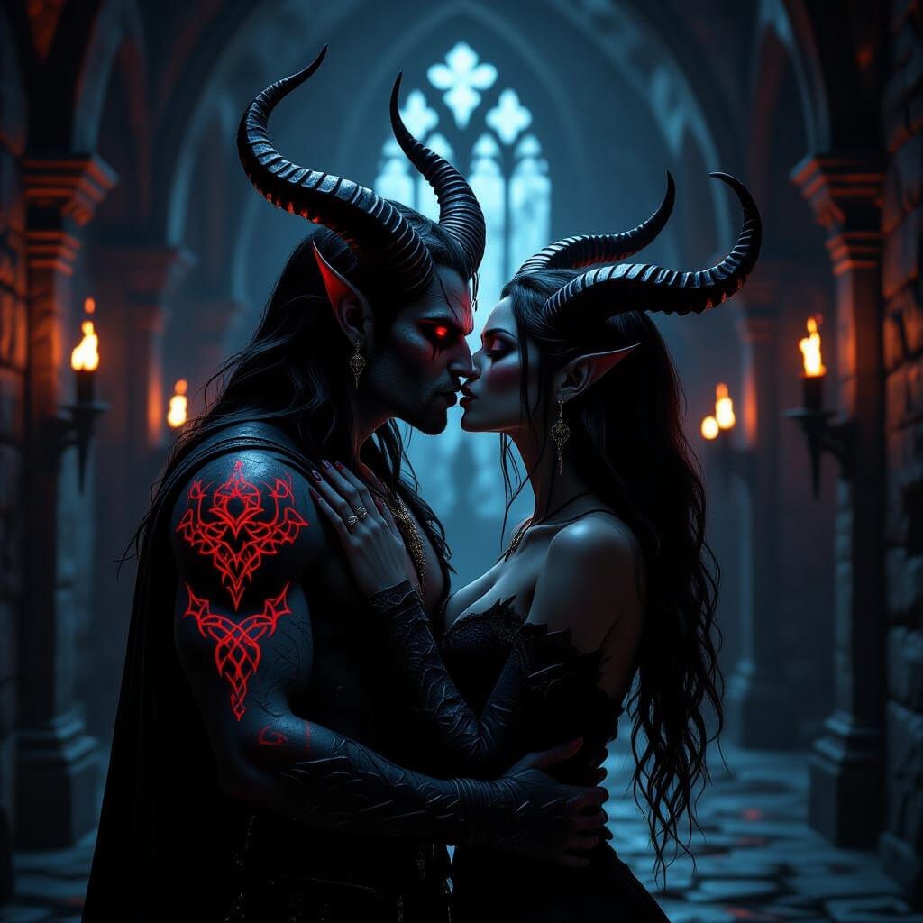 Demonic Embrace in Gothic Castle