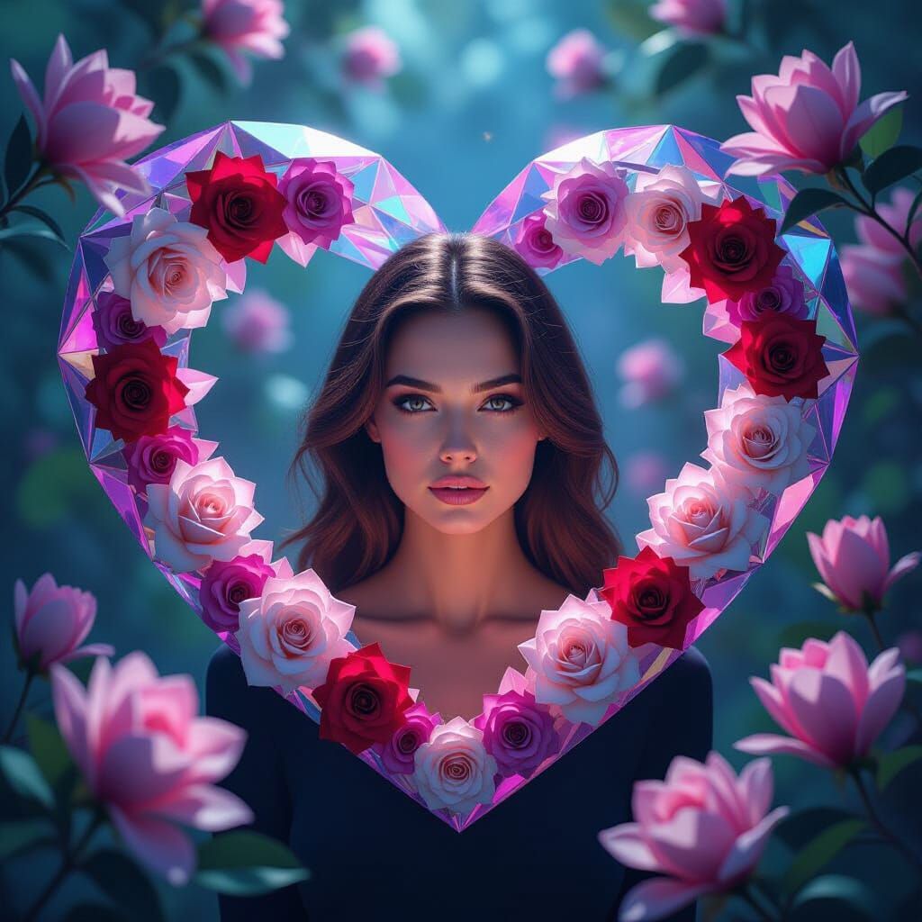 Prismatic Hearts: A Hyperrealistic Floral Dream