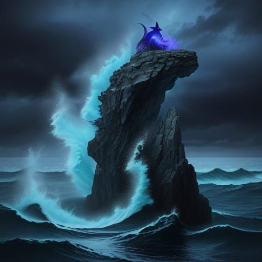 Dark Siren on Stormy Seas in Impressionistic Style