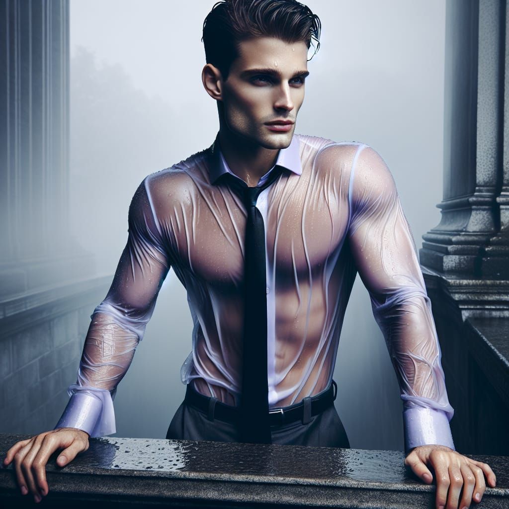 Handsome Vampire in Rain Soaked Gothic Scene