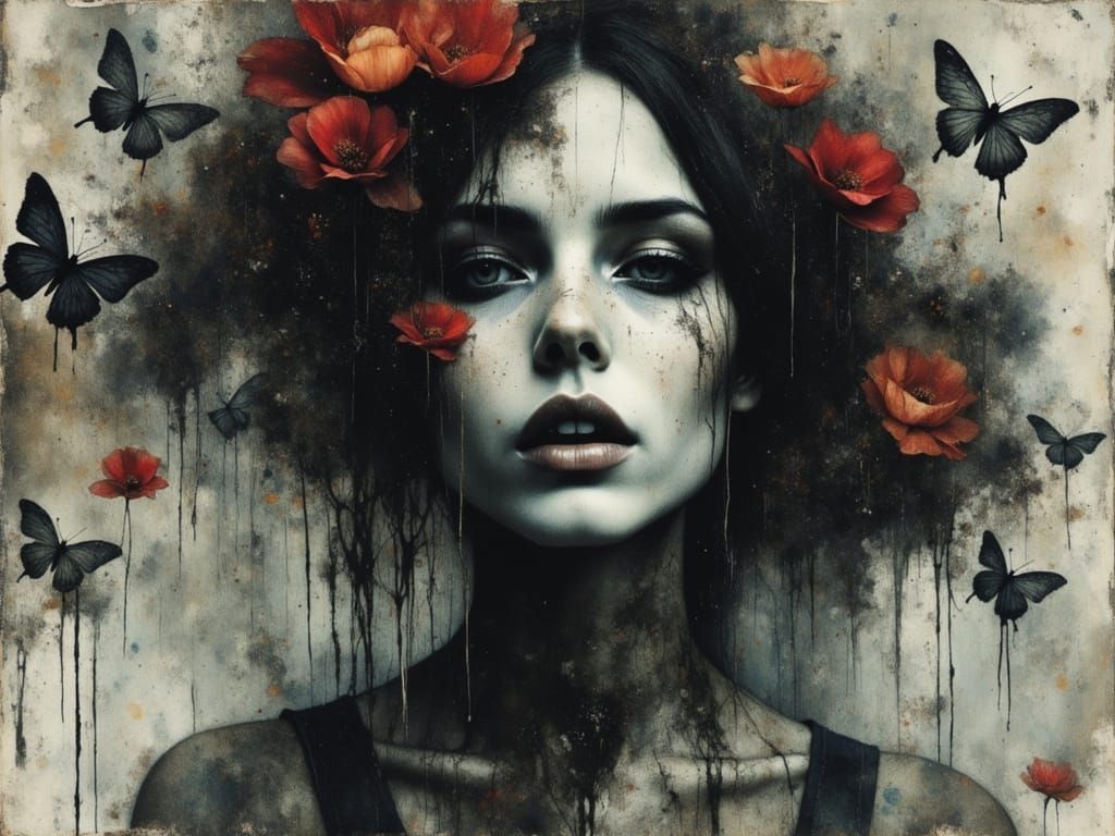 Surreal Female Figure Embodies Chaos in Watercolor Art