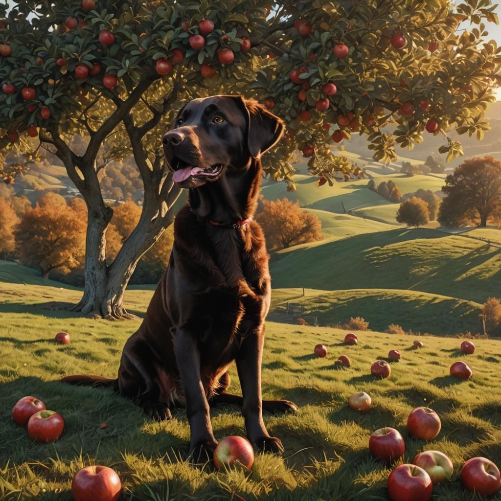 Chocolate Lab with Apple: Ansel Adams Style Photography
