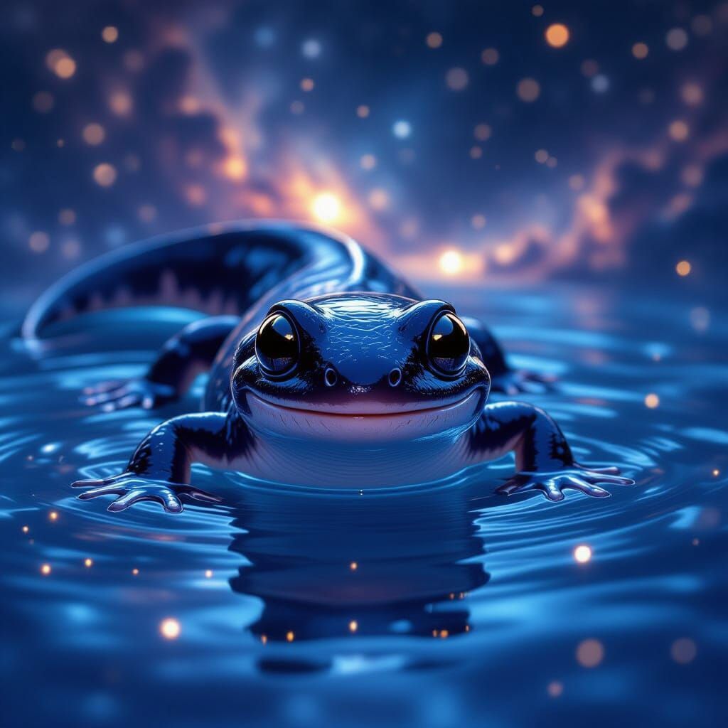 Mysterious Salamander in Cosmic Waters: Concept Art