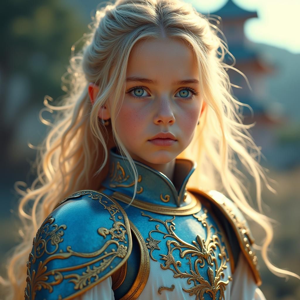 Ethereal Child Warrior in Art Nouveau Style