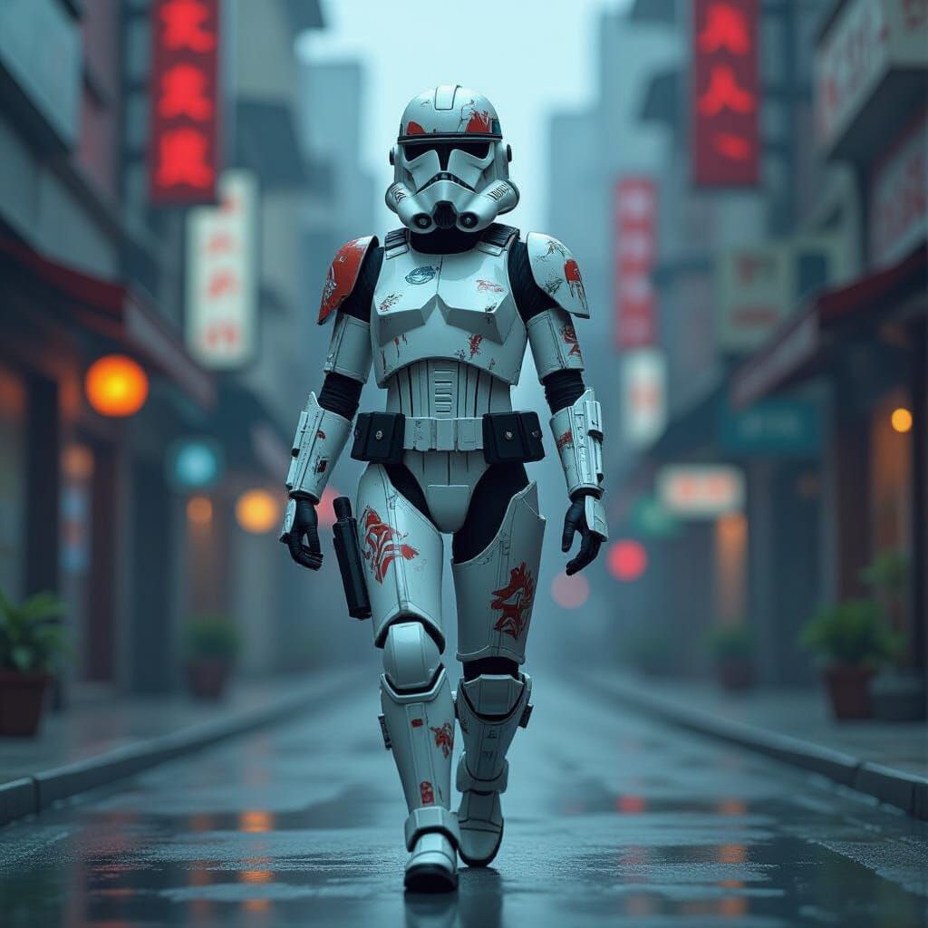 Female Clone Trooper in Cyberpunk Terrarium, 3D Anime Art