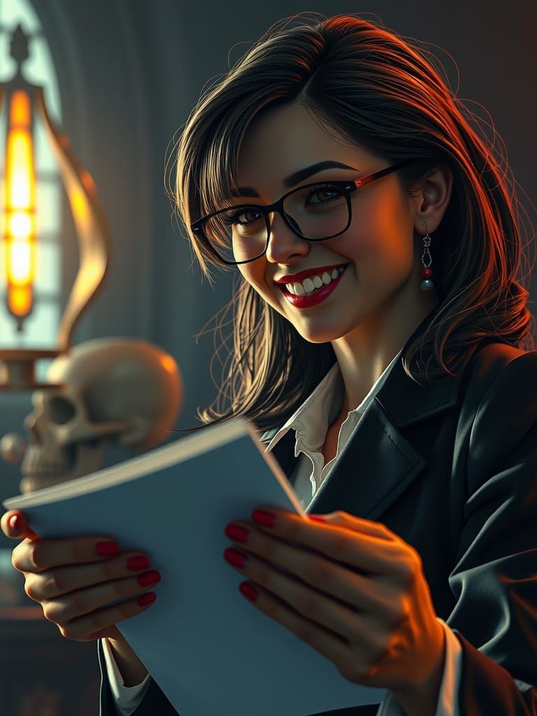 Secretary Hands File to Death: Hyperdetailed Portrait
