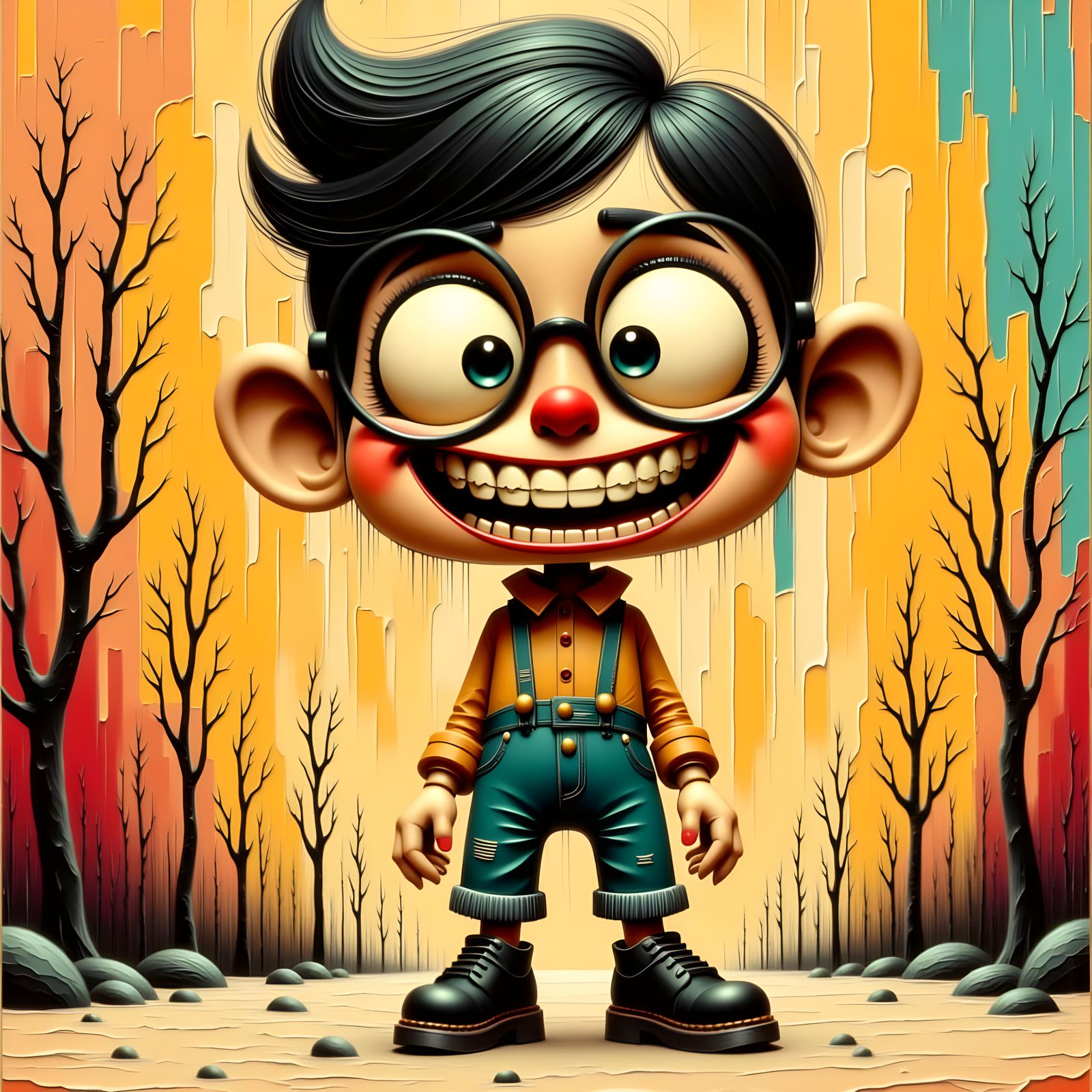 Nerdy Claymation Character with Paint Splatter Background