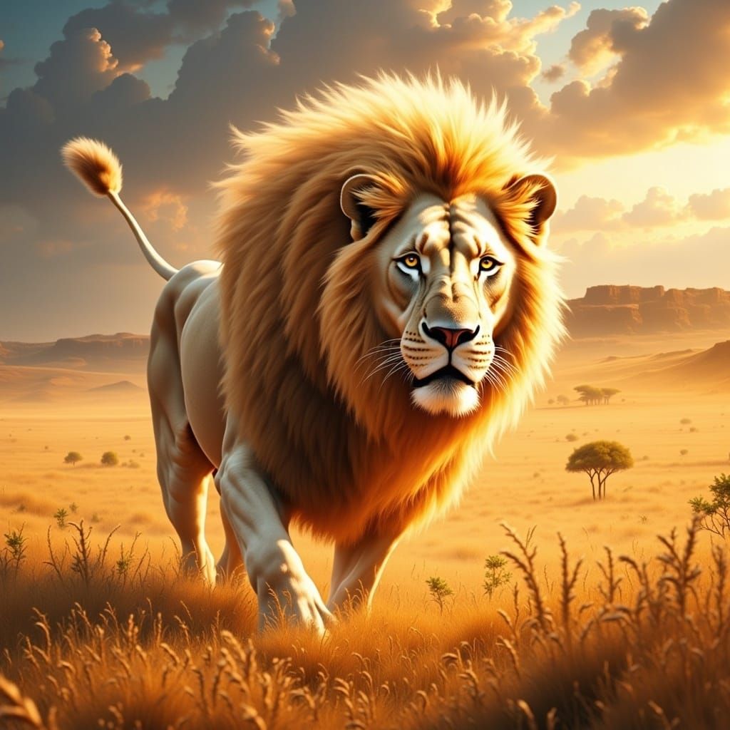 Majestic White Lion in Wildlife Realism Style