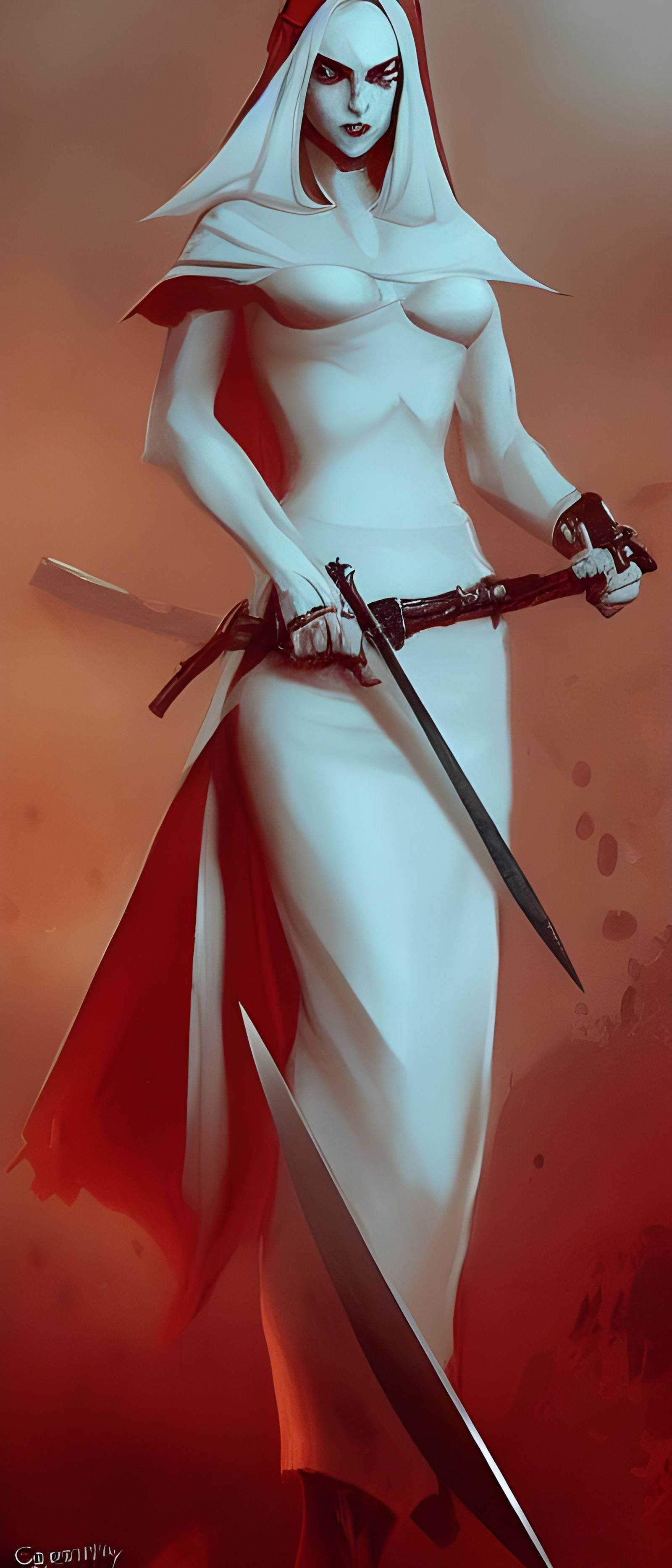 Fantasy Woman with Swords in Digital Art Style