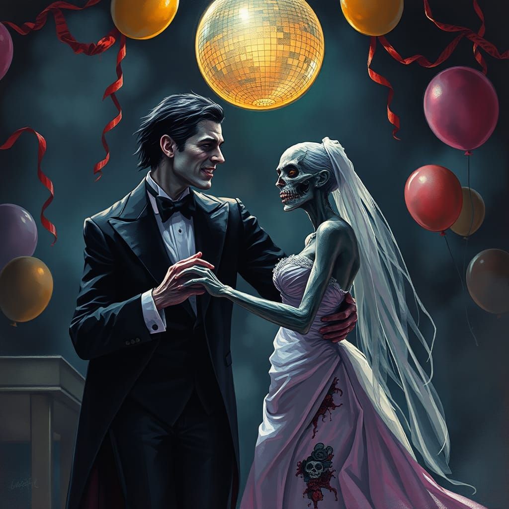 Vampire and Zombie Dance in Nightclub as Digital Art