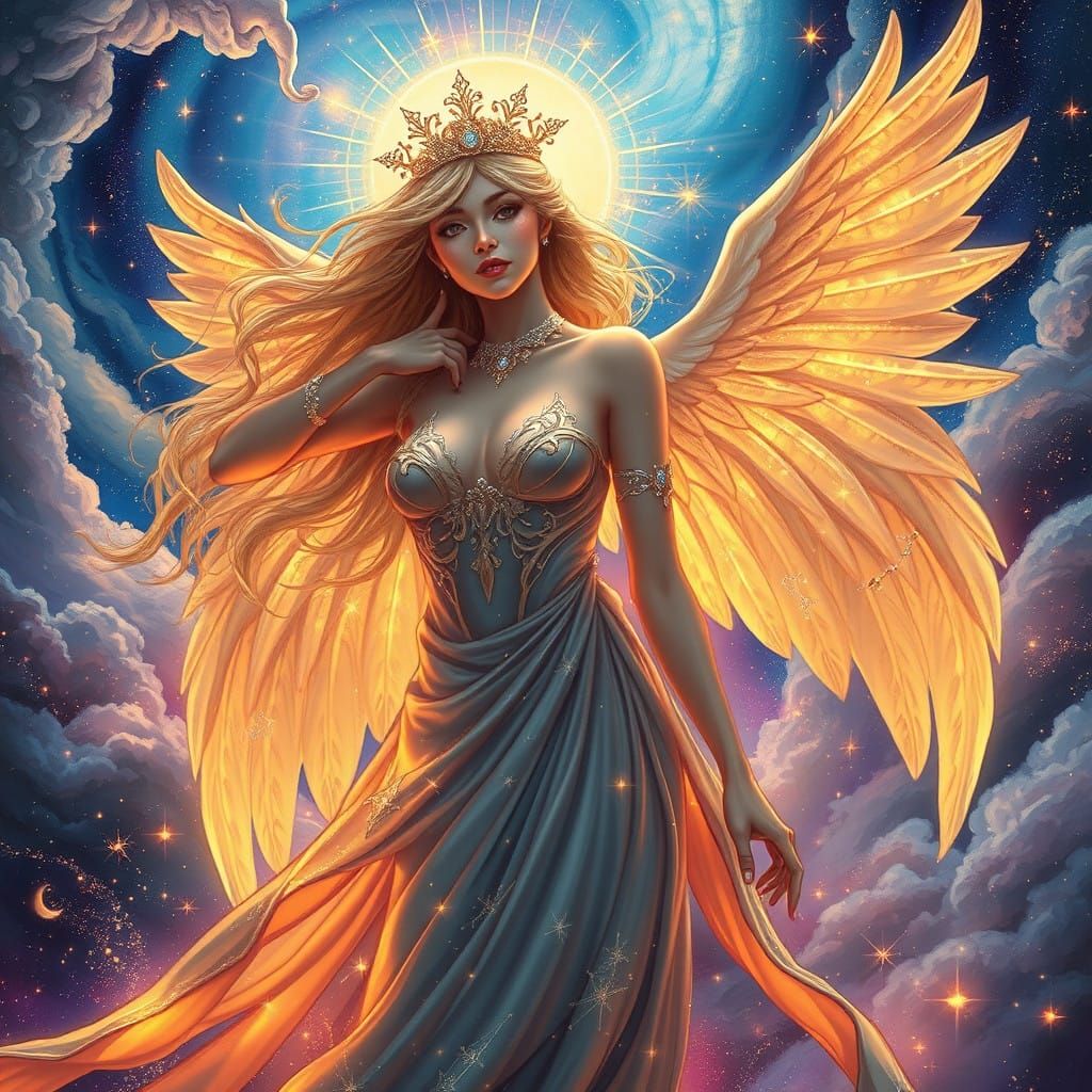 Regal Goddess Amidst Celestial Splendor
