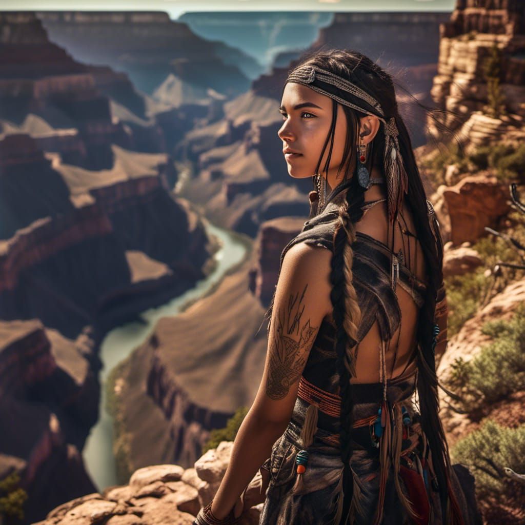 Beautiful Apache Girl Portrait with Grand Canyon Backdrop