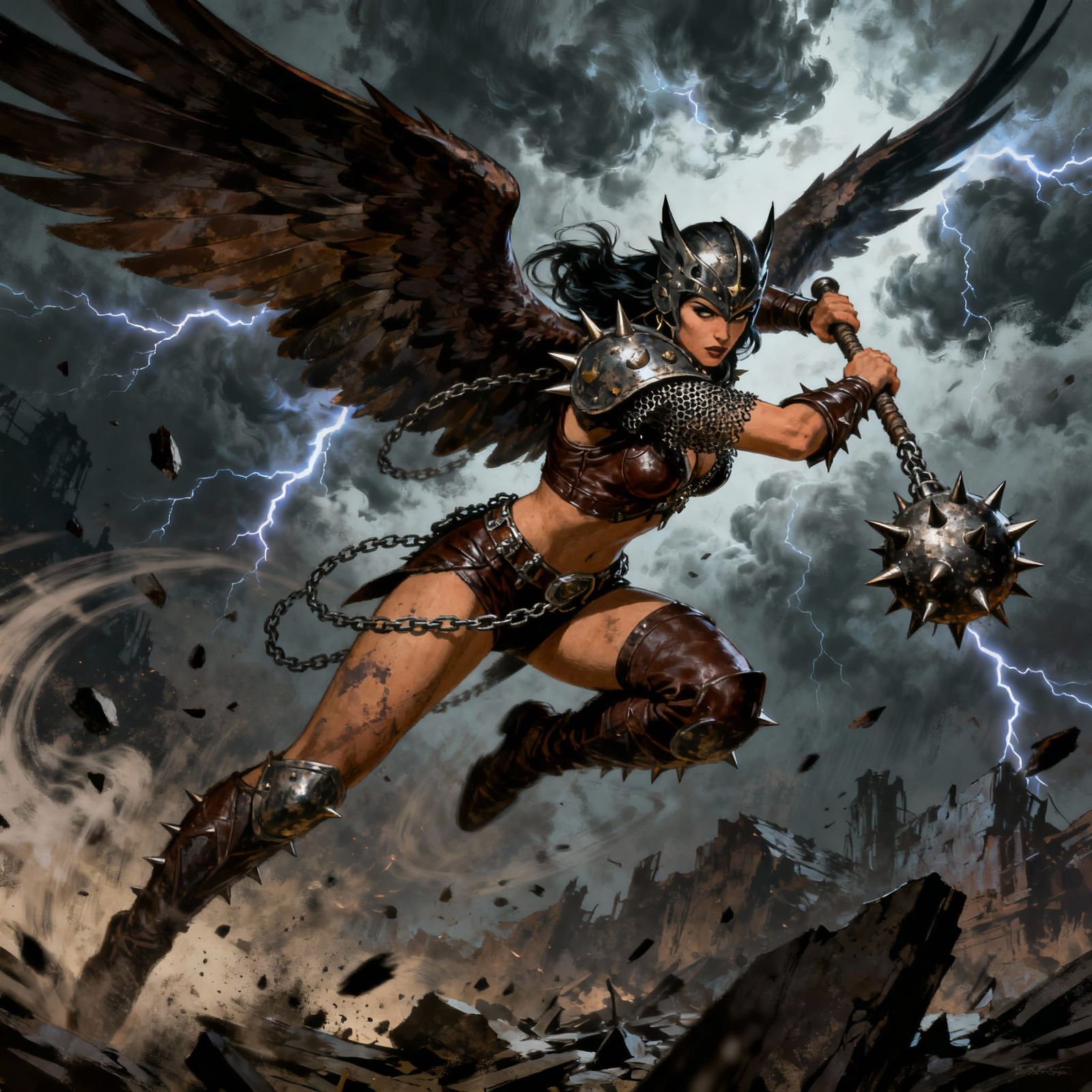 Hawk Girl in Heavy Metal Style with Mace