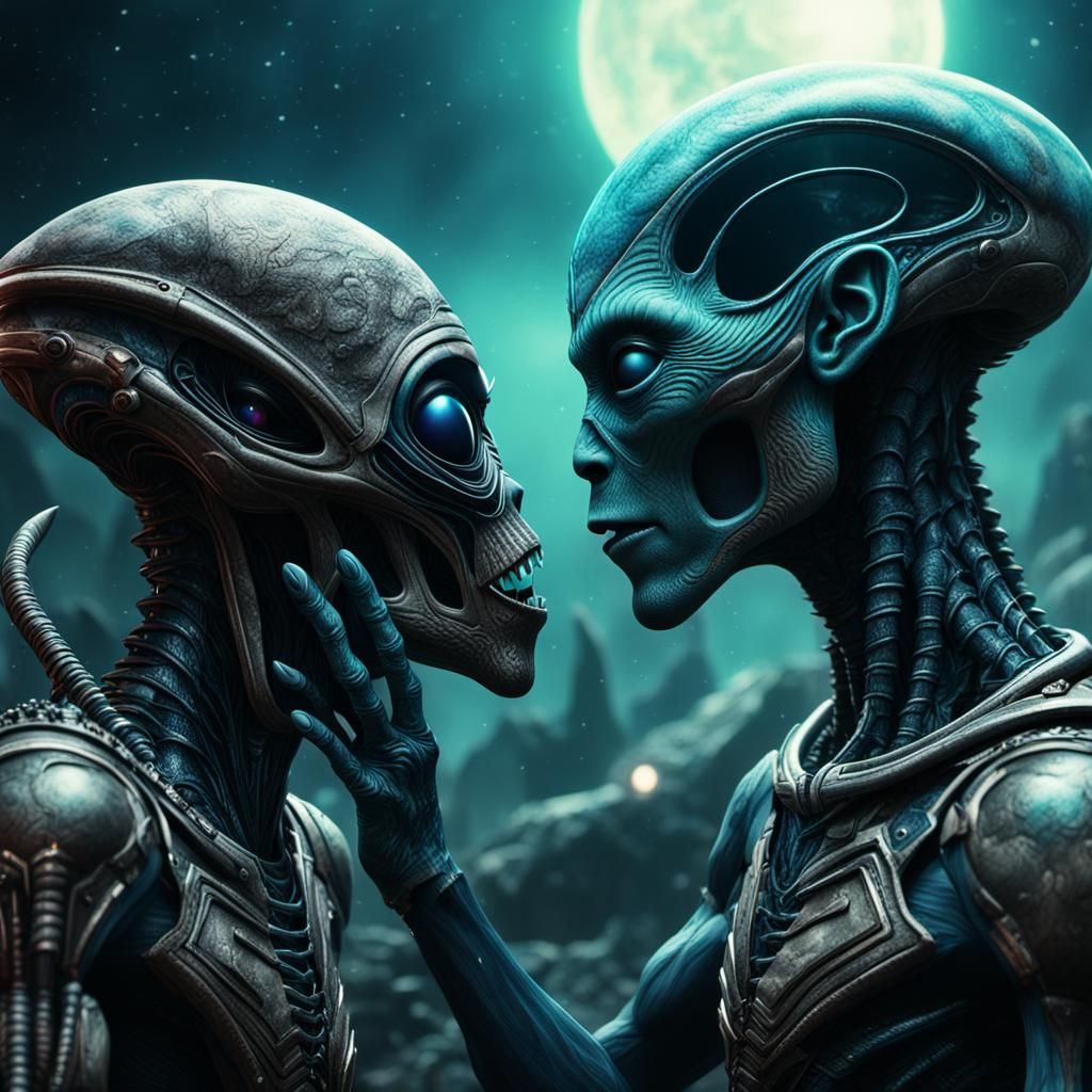 Alien and Human Kiss: Detailed Matte Painting