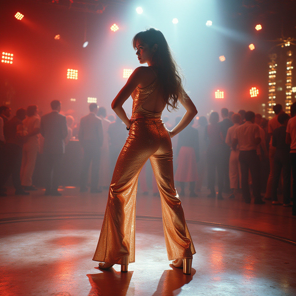 Disco Queen in Retro-Futuristic 1970s Glamour