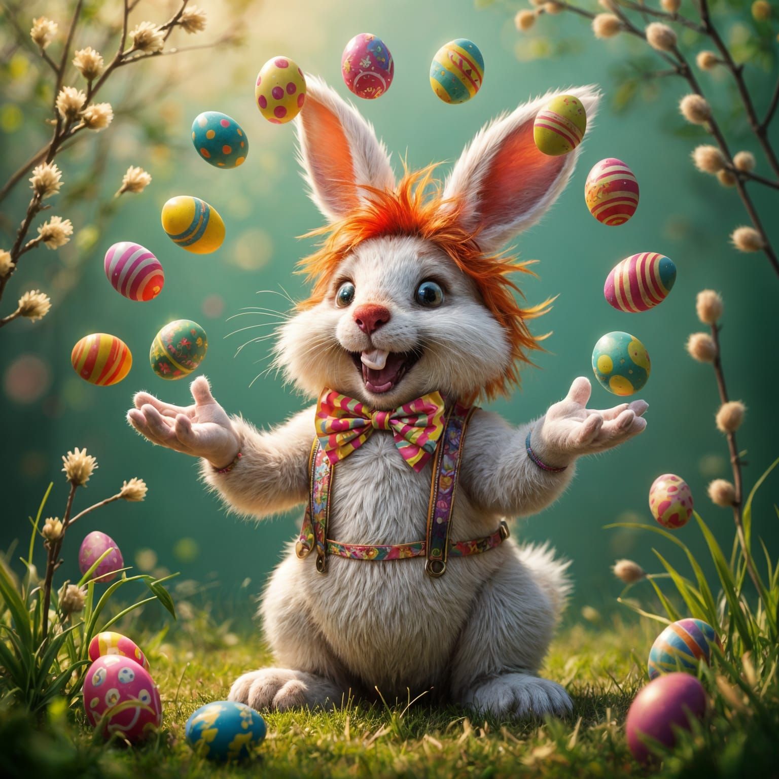 Vibrant Easter Juggler in Hyperrealistic Style