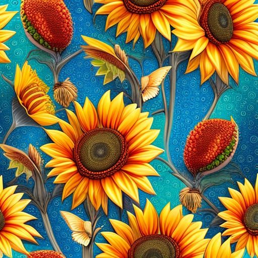 Colorful Sunflower and Butterfly Pop Art Pattern
