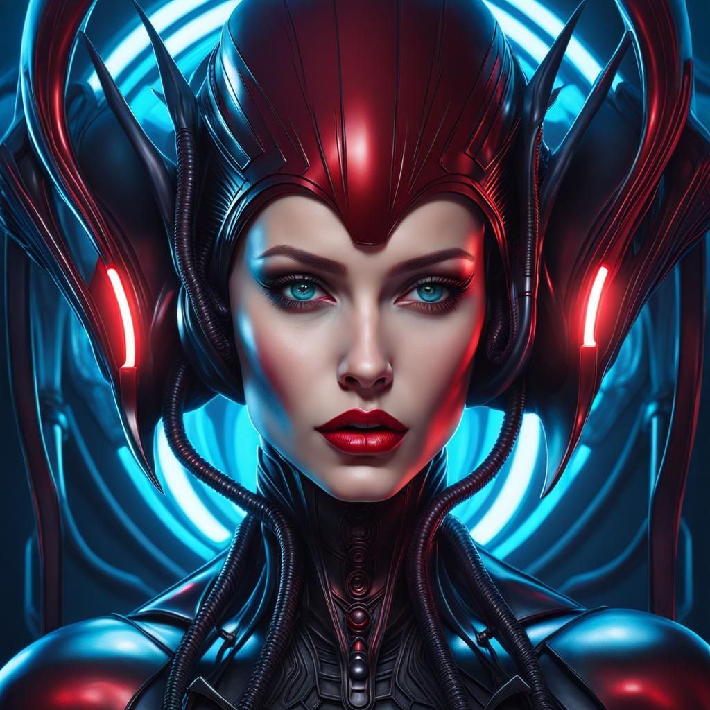 Beautiful Alien Woman in Giger Style, Hyperdetailed Portrait