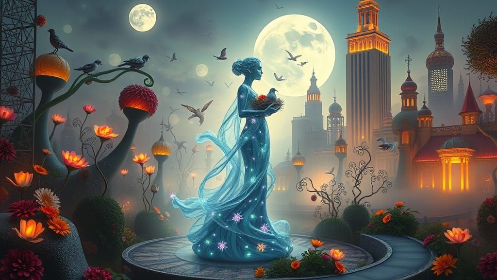 Ethereal Sculpture of Light and Water in Surreal Style