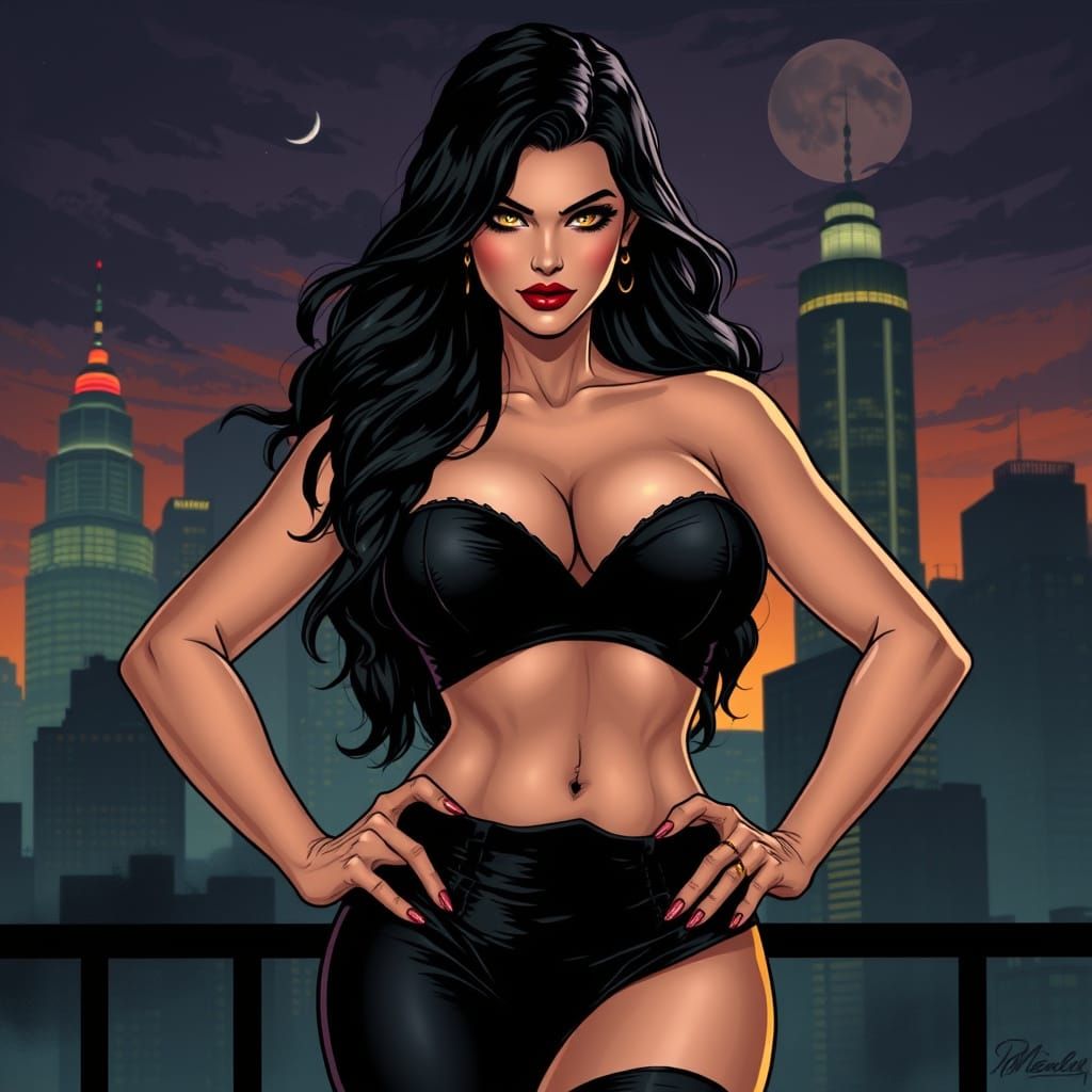 Sultry Supervillainess in Gritty Cityscape