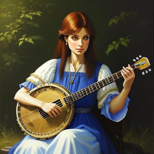 Princess Plays Banjo: Oil Painting