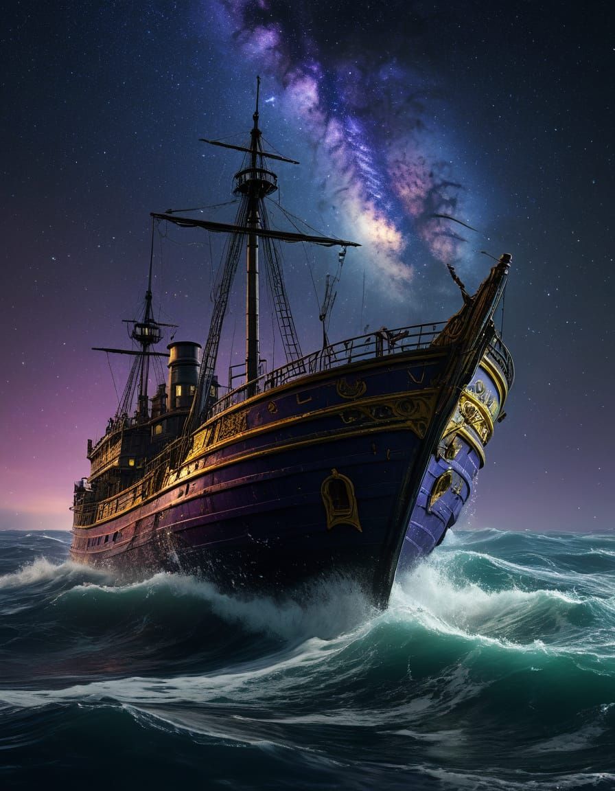 Dark Fantasy Ship Under Celestial Canvas