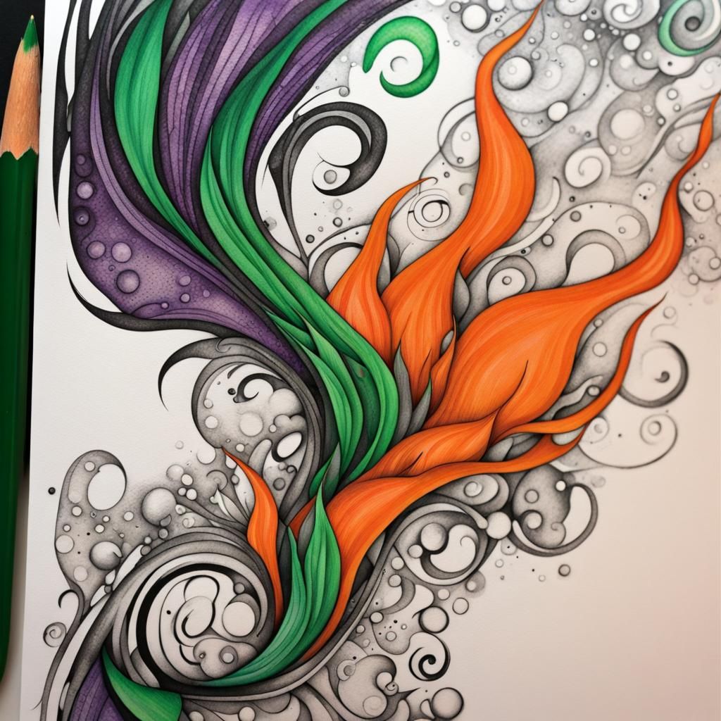 Tattoo Flame Art in Emerald Green Ink