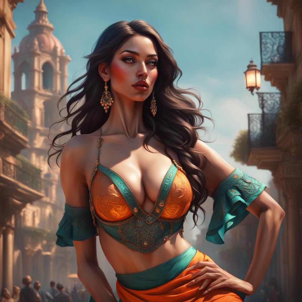 Flamenco Dancer in Barcelona: Art Nouveau Style