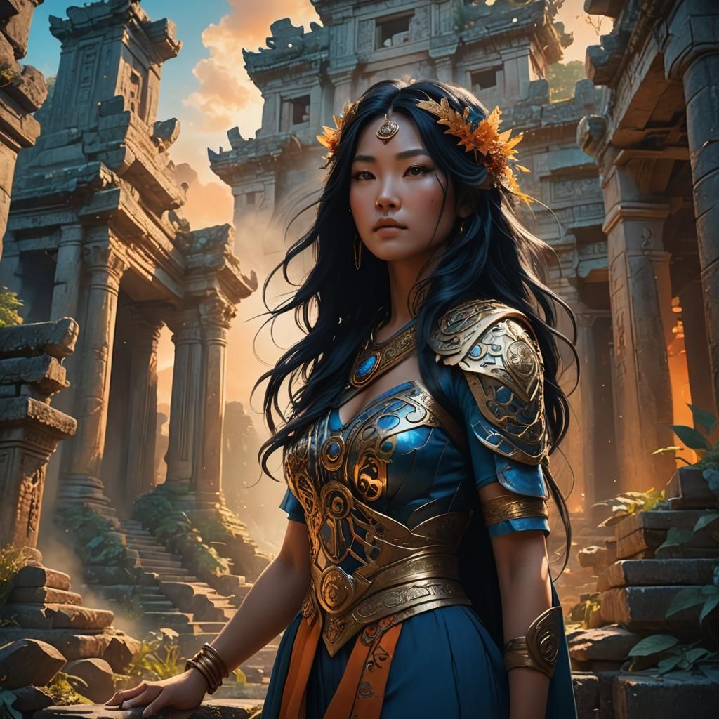 Asian Goddess in Ancient Ruins: Fantasy Matte Painting