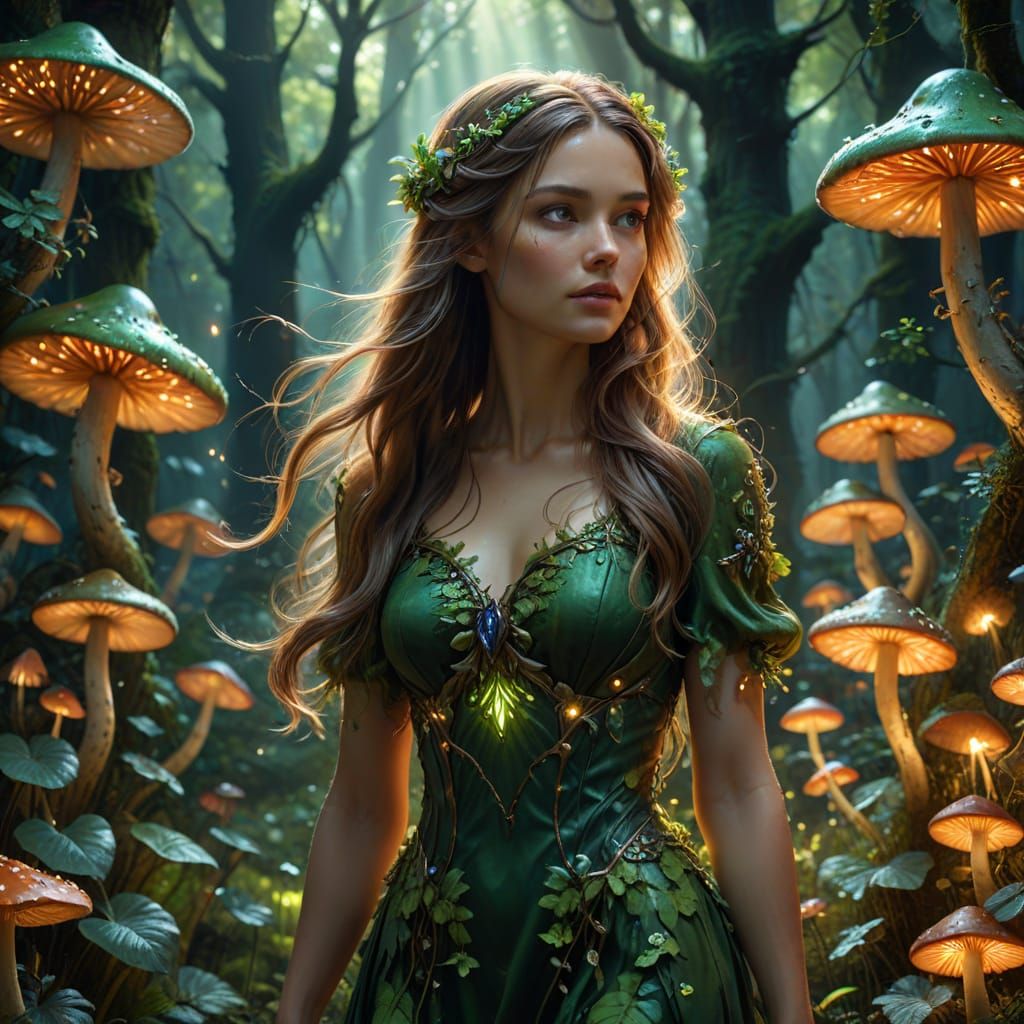 Enchanted Forest Goddess in Vibrant, Hyperrealistic Style