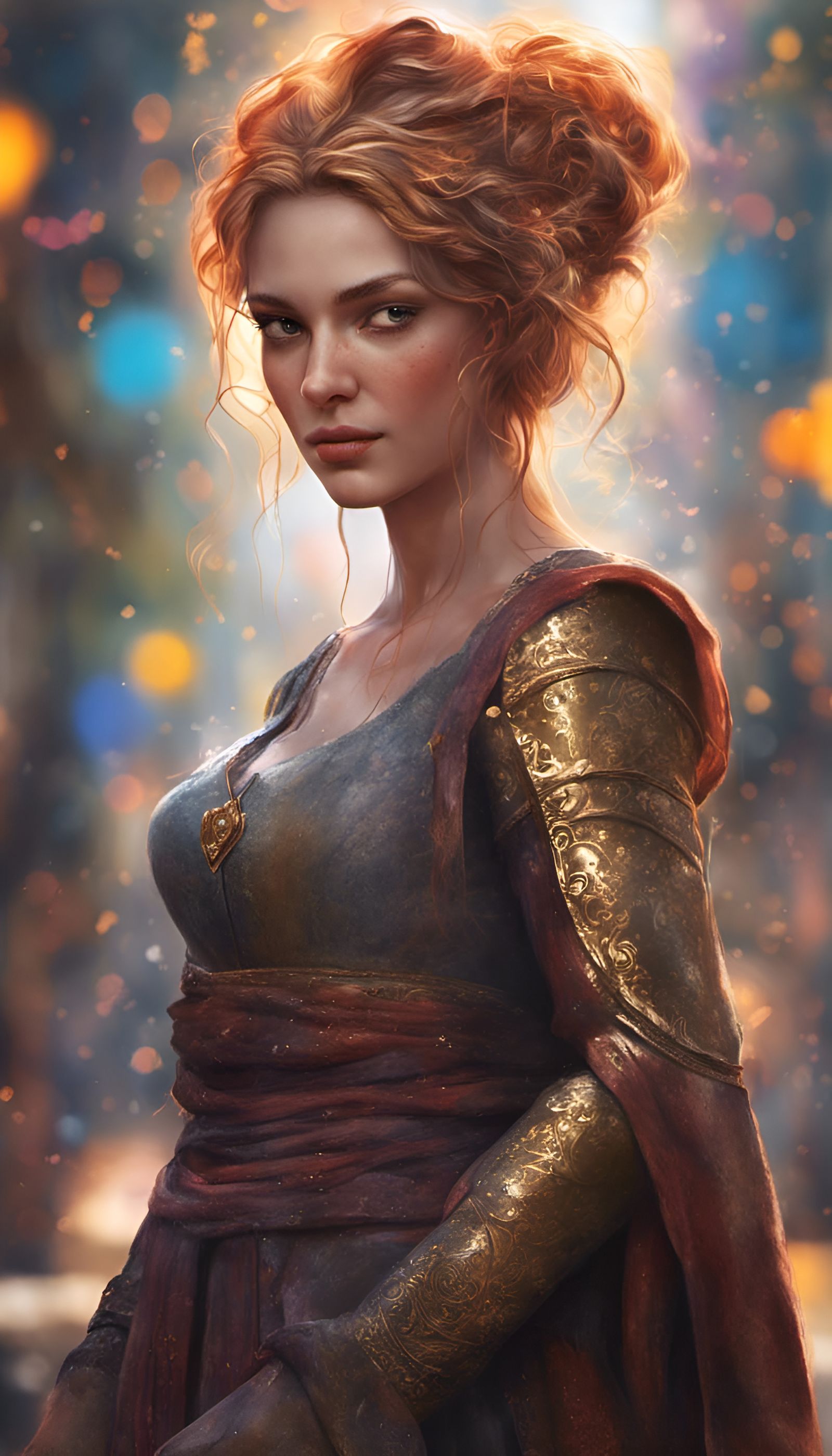 Medieval Woman in Action Painting Style