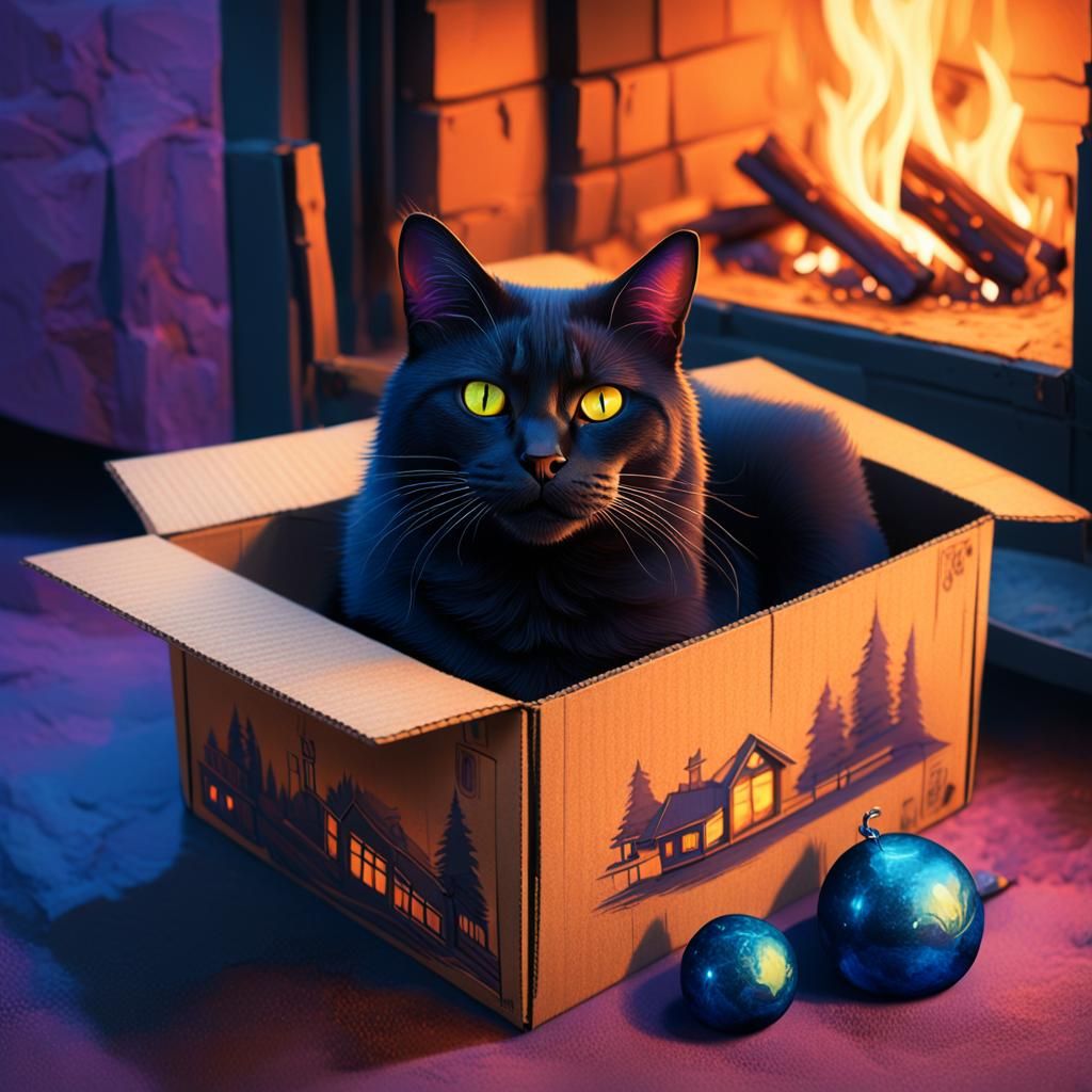Black Cat in Box: Fantasy Concept Art