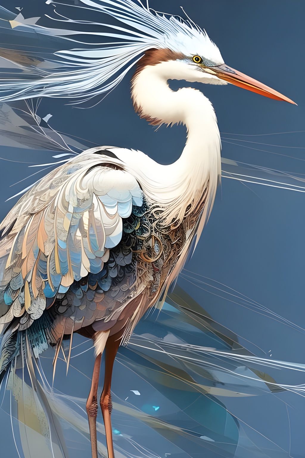 Detailed Heron Portrait with Organic Motifs
