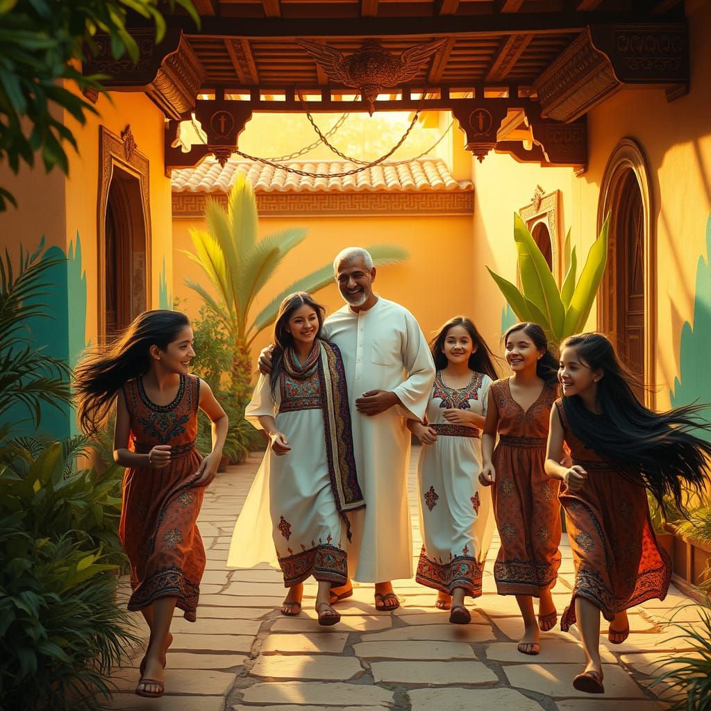 Egyptian Family in Traditional Village Home