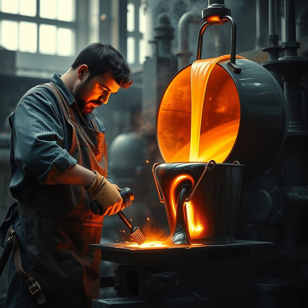 Industrial Blacksmith Forges Chrome in Futuristic Workshop