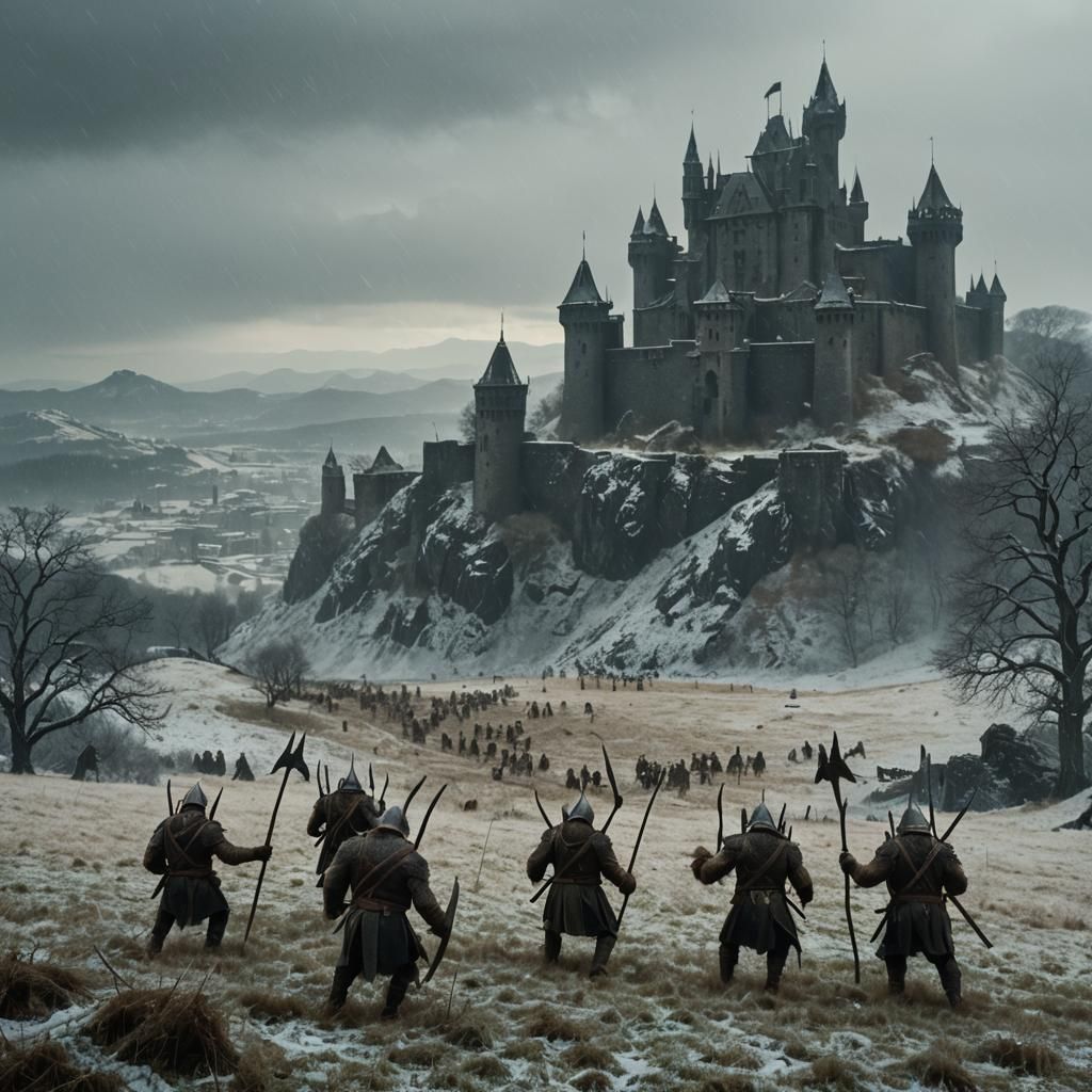 Minotaurs and Elves Attack Castle in Blizzard