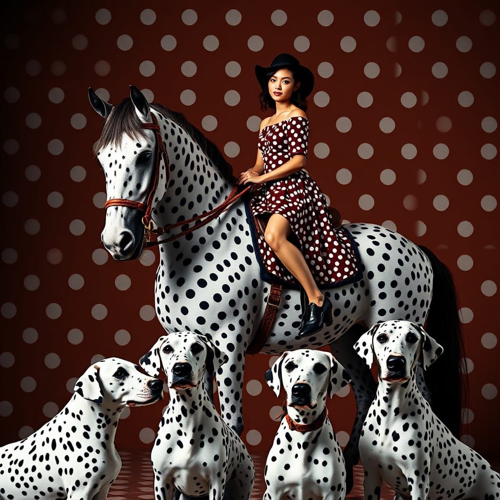 Supermodel on Horse with Polka Dots