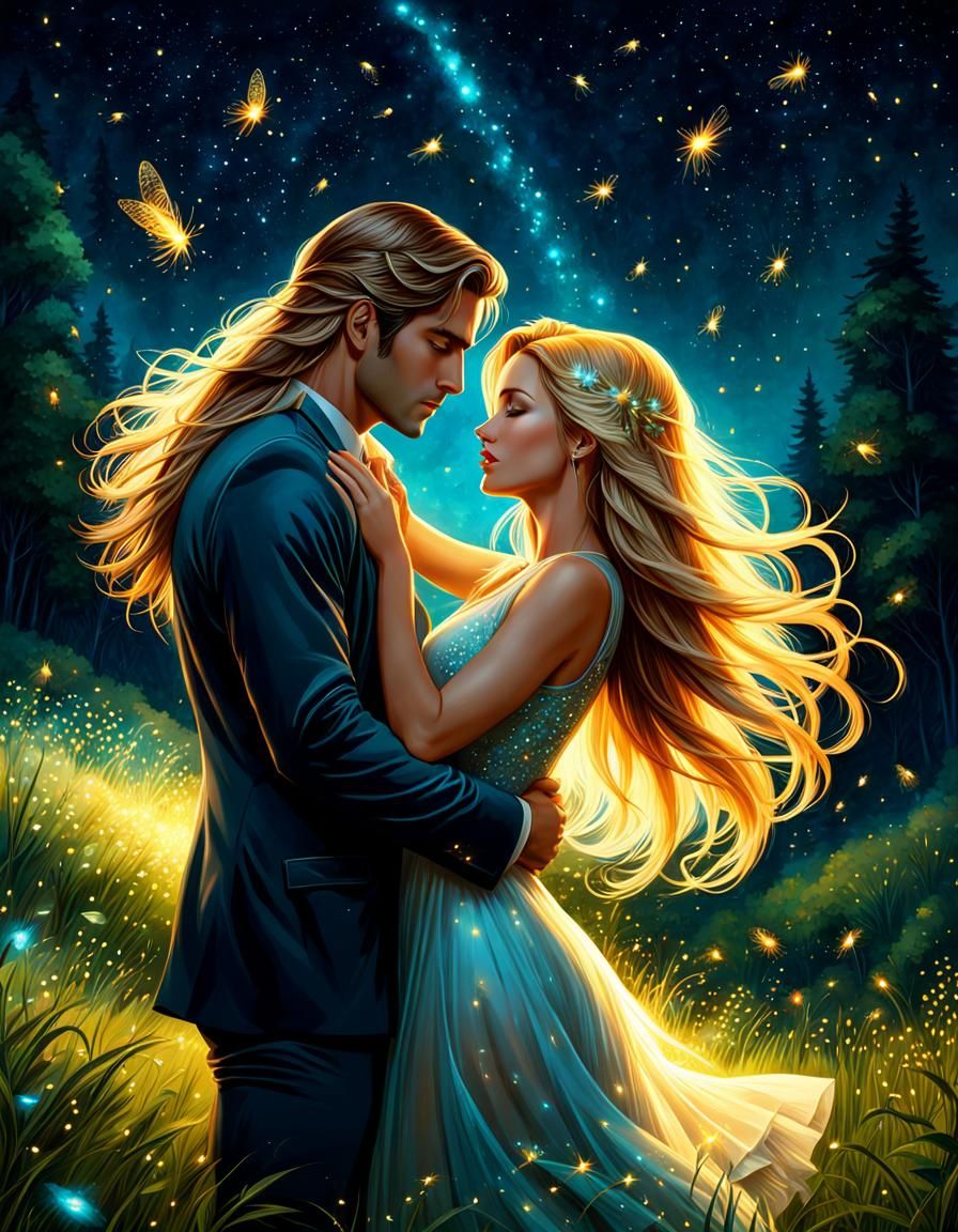 Romantic Dance Under Bioluminescent Moonlight