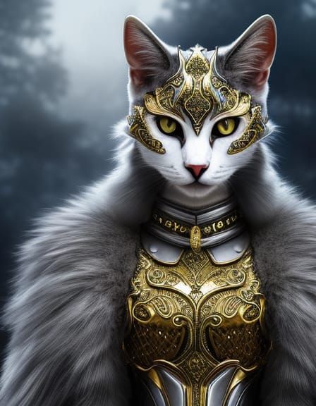 Majestic Cat Knight in Intricate Armor