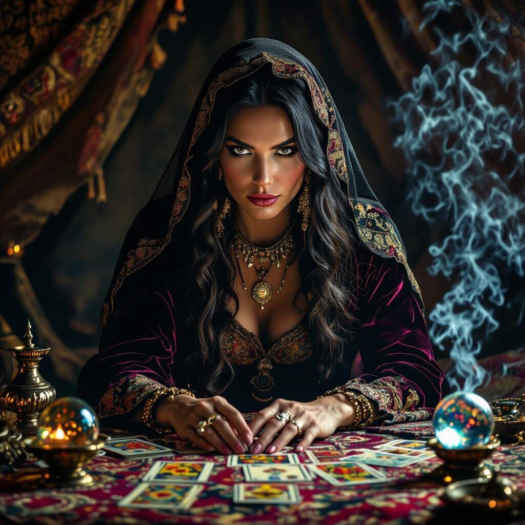 Intense Gaze: Fortune Teller in Rembrandt Style