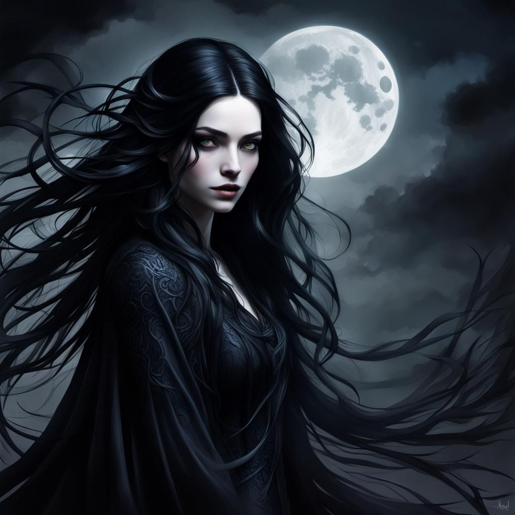 Mystical Woman Materializing from Swirling Shadows