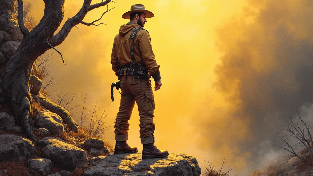 Heroic Outdoorsman in Dramatic Landscape Painting