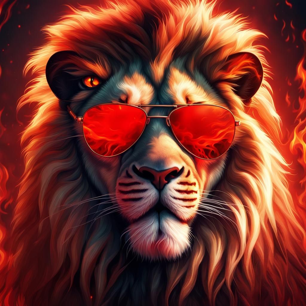 Lion with Sunglasses in Dramatic Digital Painting