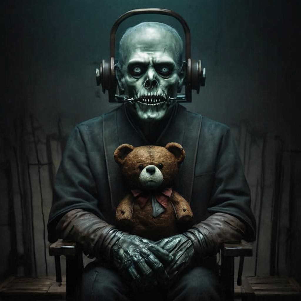 Frankenstein's Monster with Teddy Bear in Eerie Steampunk St...