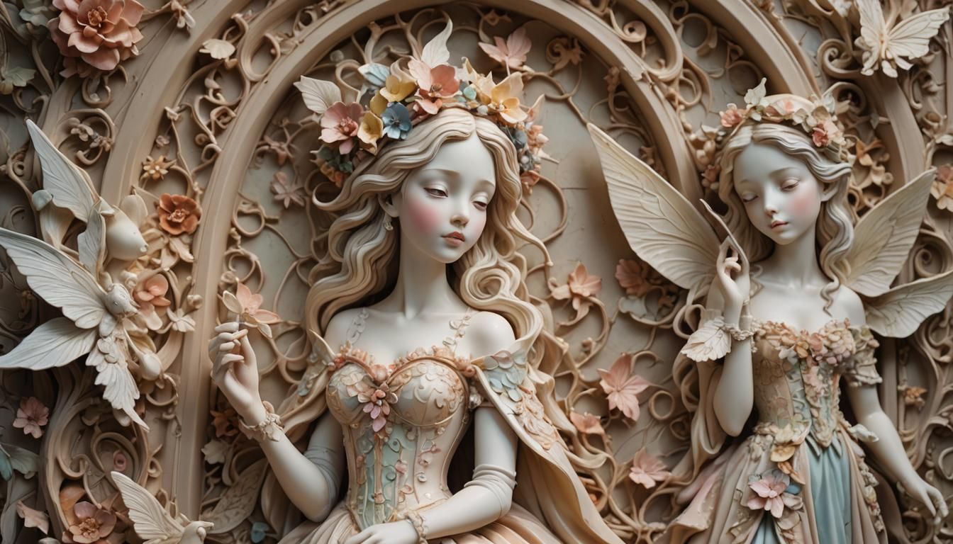 Whimsical Porcelain Fairy Sculptures in Dutch Lighting